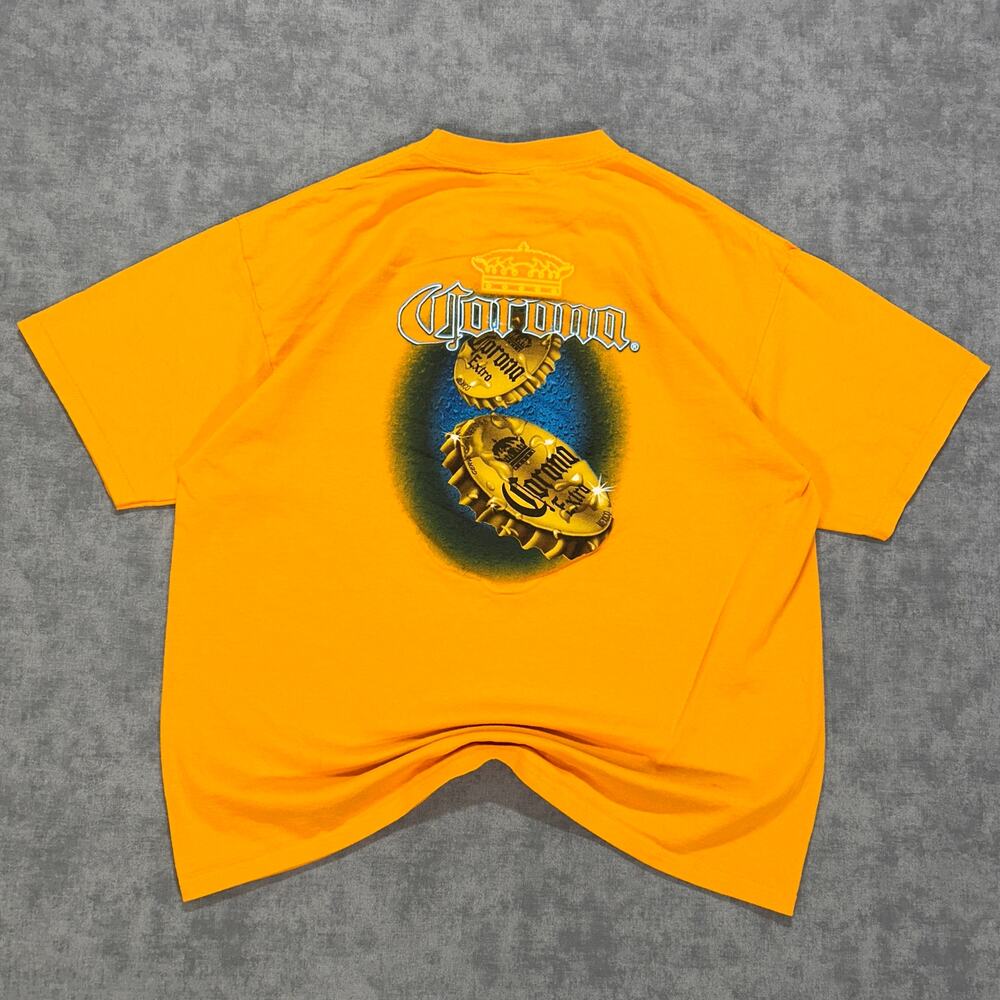 Vintage Y2K Corona Extra Puerto Vallarta Mexico Bottle Cap Graphic Tee XL Yellow